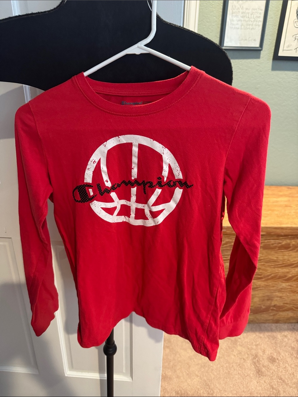 Champion Red Long-Sleeve Tee with White Basketball Graphic
